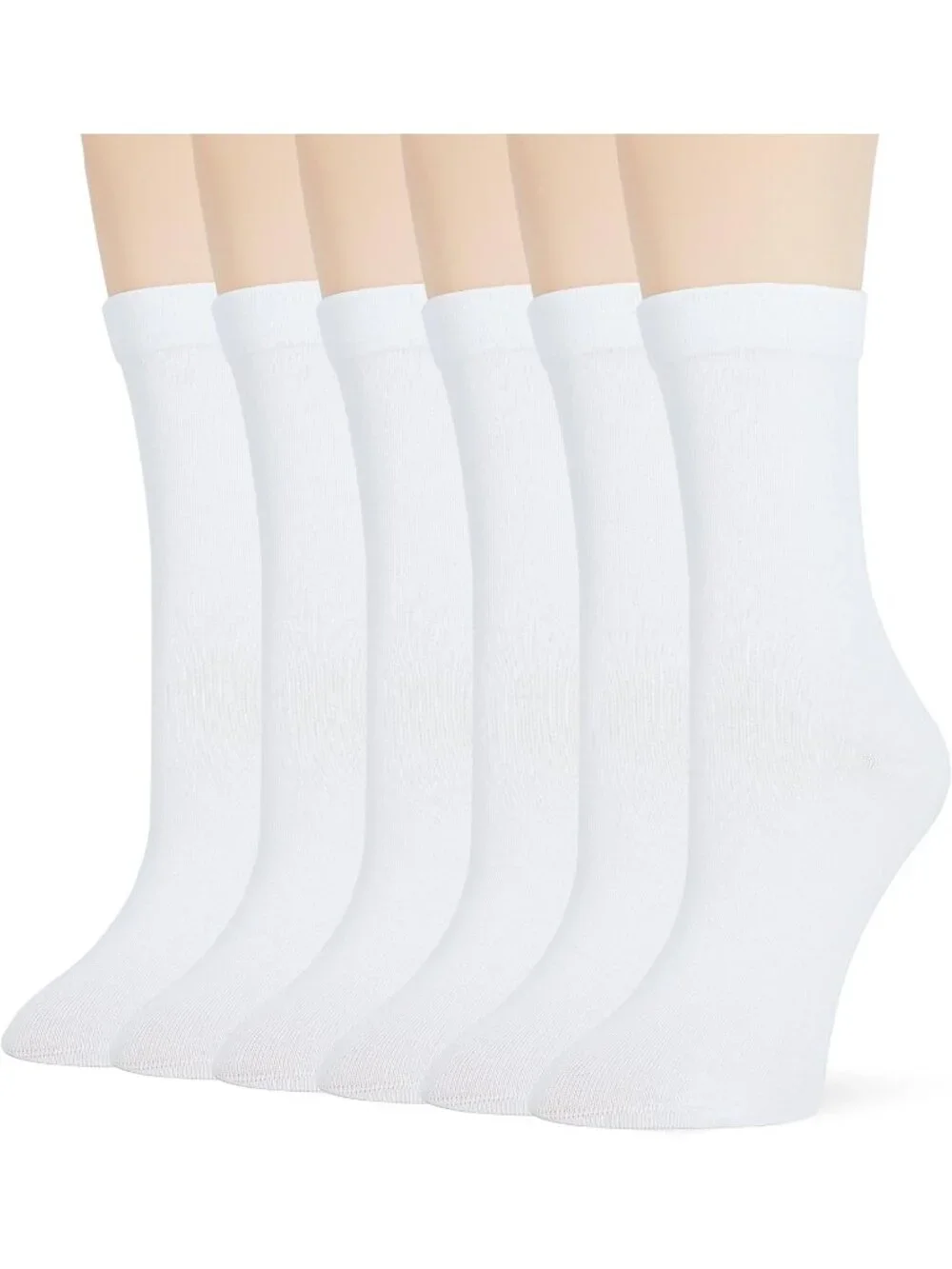 🧦Women's All White 6 Pairs Thin Ladies Soft Cotton High Calf Crew Socks